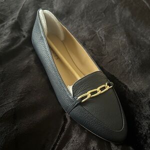 Talbots Navy Blue Loafers with Gold Accent